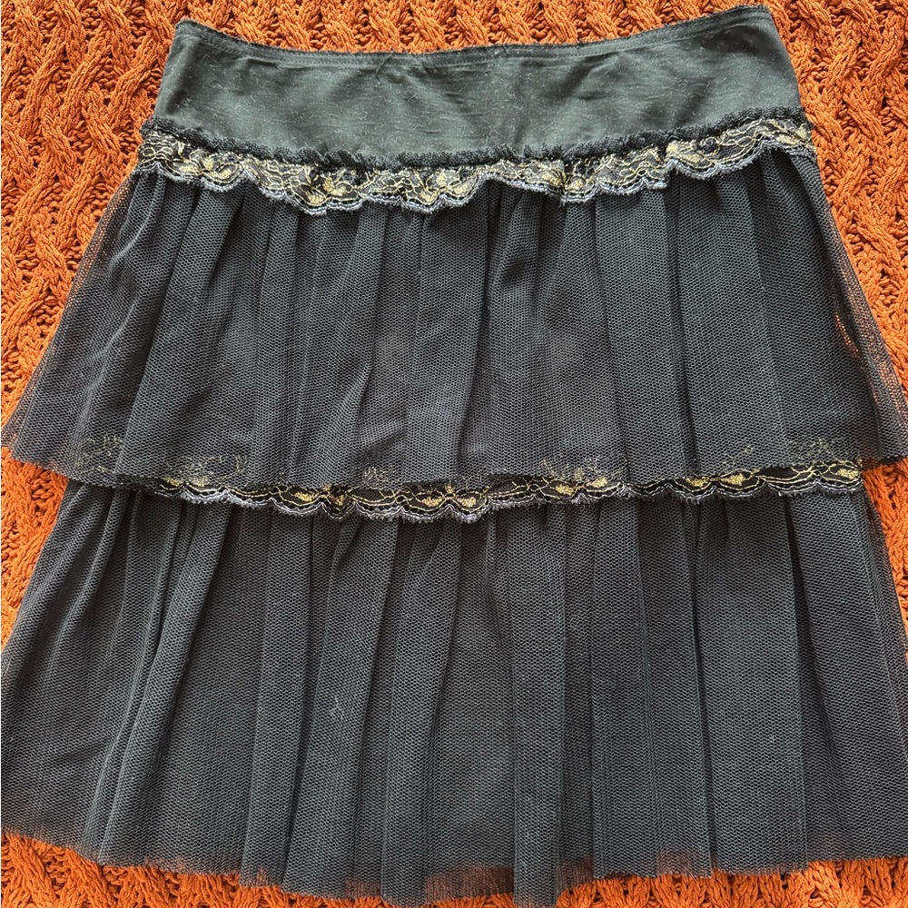 Philosophy di Alberta Ferretti Black and Gold Layered Mini Skirt